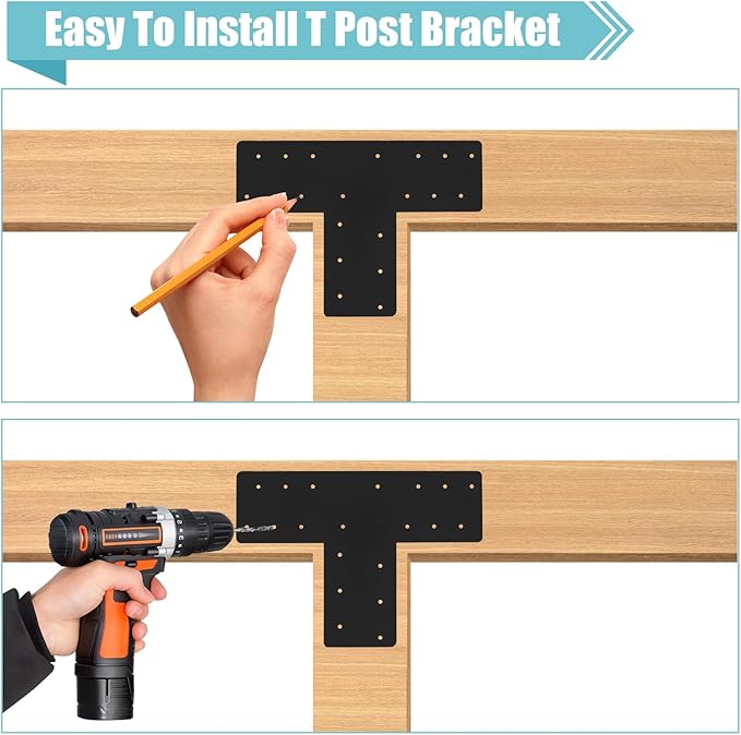2 Pcs T Post Bracket,16.9"x 5" T Flat Mending Plate with Black Powder-Coated Joining Brackets, Connecting Brackets, T Shape Strap Plate Fit 6x6,8x8, for Repair House,Pavilion,Truss framing