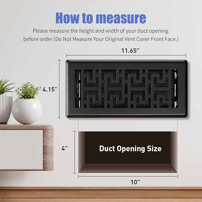 Floor Register 4X10 Inch Floor Vent Covers Heavy Duty Steel Floor Vents Adjustable Vent Register with Rust Resistant Coated Surface for Home Office Walls Floor Grills and Vents 2 Pack Black