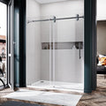 56-60 Inch x 72 Inch Sliding Frameless Shower Door, 3/8" Tempered Glass with Easy-Cleaning Coating, Stainless Steel Rollers & SGCC-Certified Stability, Space Gray