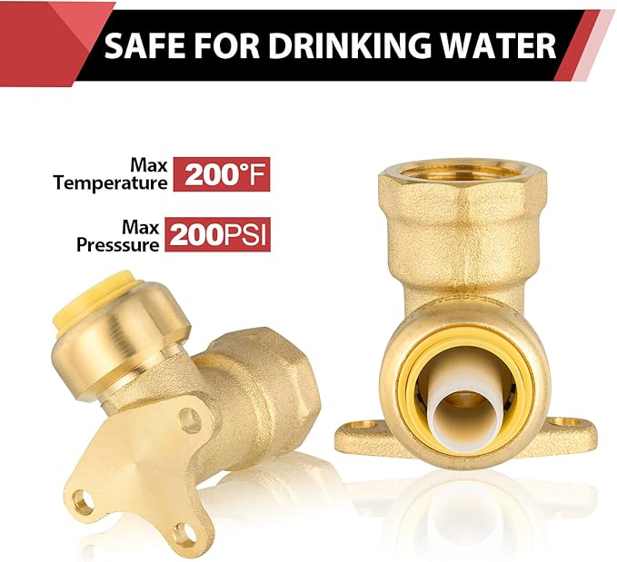 (Pack of 5) EFIELD 3/4" Push Fit x 3/4" Female NPT Drop-ear Elbows Brass Fitting with 1 Disconnection Tool Clip,(PF073-5PCS)