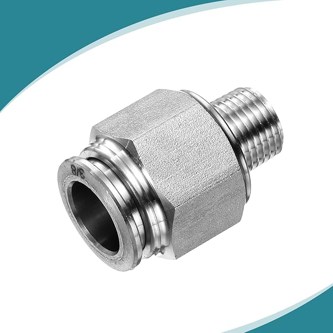 HARFINGTON Push to Connect Fittings 3/8" Tube OD x 1/8" NPT Thread Male Straight Union Fittings 304 Stainless Steel Quick Connect Pneumatic Accessories for Trailers Air Brake System