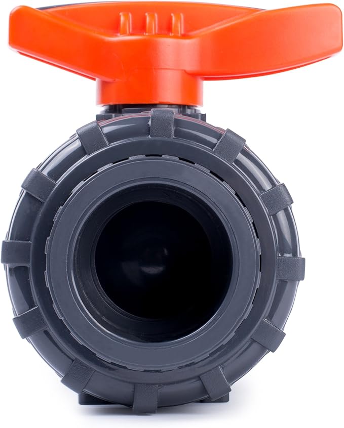 HYDROSEAL Kaplan PVC 1 1/2" True Union Ball Valve with Full Port, ASTM F1970, EPDM O-Rings and Reversible PTFE Seats, Rated at 200 PSI @73F, Gray, 1 1/2 inch Socket (1 1/2")