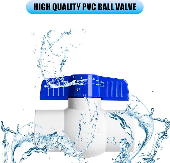 8PCS 3/4" PVC Ball Valve, Shut-Off Ball Valves Socket with Easy Turn Blue T-Handles, Slip PVC Valve for Water Project, Swimming Pool, Sewage Pump, Sprinkler Lines, Outdoor Plumbing & Irrigation System
