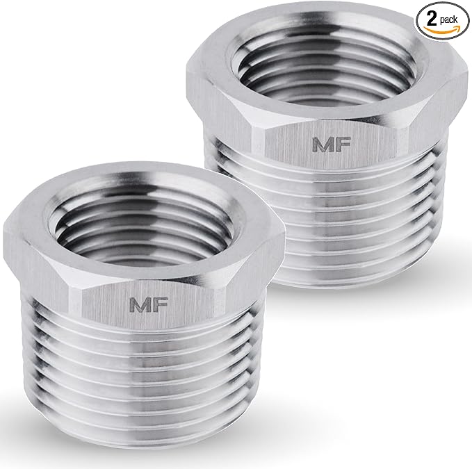 MAACFLOW Stainless Steel 3/4" Male NPT to 1/2" Female NPT Adapter Reducer Hex Bushing (Thread OD 1.02" - ID 0.72") (pack of 2)