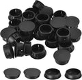 uxcell 1-9/16" Plastic Hole Plugs, 16Pcs Flush Type Panel Round Snap in Fastener Knockout Locking Plugs for Furniture Insert End Caps Panels, Black