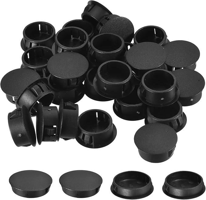 uxcell 1-9/16" Plastic Hole Plugs, 16Pcs Flush Type Panel Round Snap in Fastener Knockout Locking Plugs for Furniture Insert End Caps Panels, Black