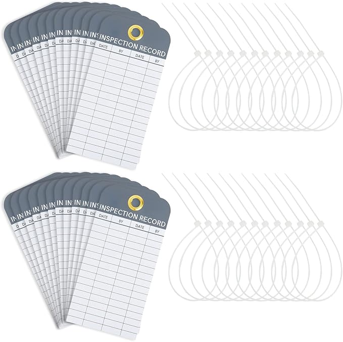 Juvale Inspection Tags for Equipment - 24-Pack, 6 x 3 in White PVC - Waterproof & Rip-Resistant with Eyelets & Cable Ties - Maintenance Log Sticker & Monthly Inspection Tags