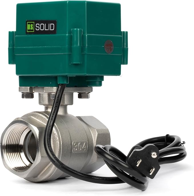 U.S. Solid 1-1/4" Motorized Ball Valve with US Plug 110VAC Stainless Steel Electrical Ball Valve,Auto Return, Normally Open