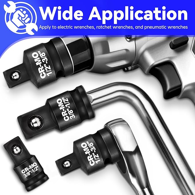 3/8" Female to 1/2" Male, 1/2" Female to 3/8" Male Impact Socket Adapter Reducer Set, 2 Pcs Chrome Molybdenum Steel Driver Conversion Adapters, for Sockets and Impact Wrench