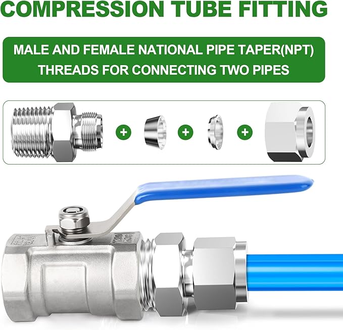 TAISHER 5PCS 304 Stainless Steel Compression Tube Pipe Fitting Connector, 1/4" Tube OD x 3/8" NPT Male Straight Adapter