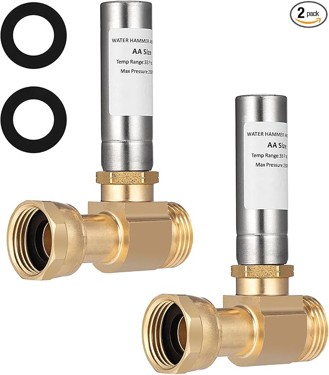 (2 Pack) Lidertik Water Hammer Arrestor for Washing Machine and 3/4 Inch Garden Hose, Stainless Steel Chamber and 2 More Washers, Absorb Shock and Reduce Noise LI-XYJSC-BXG-S(2 PCS)