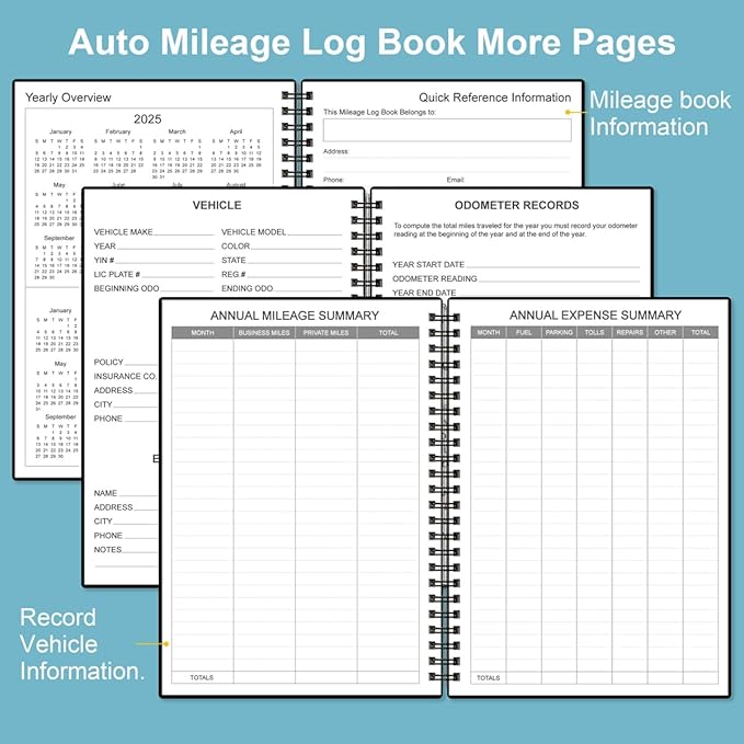 Mileage Log Book - Vehicle Maintenance Log Book, Mileage Log Book for Business, Track Mileage, Expenses, Gas Consumption, Lubrication, Repairs & Accessories, 5.8" x 8.3",Black