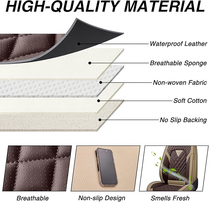 Car Seat Covers for Jaguar E-PACE 2018-2024,Breathable Nappa Leather Car Seat Protector,Full Seat Cover with Pillow Automotive Seat Cushion with Airbag Compatible(5 Seats,Beige-Brown)