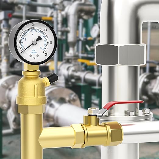 0-60PSI Air Test Pressure gauges, 2" Double Graduated Dial, 3/4" FNPT Forged Brass Bell Shape Body Assembly, 1/8" NPT Air Bleeding Valve, for Pressure Testing on Home Gas Line