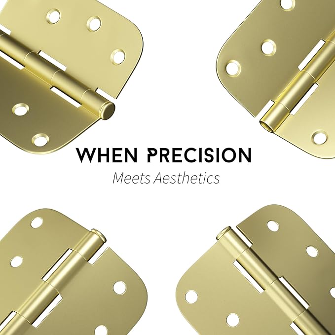 goldenwarm 18 Pack Brushed Brass Door Hinges 4in x 4in Interior Door Hinges with 5/8" Radius Corners, Satin Brass Finished Iron
