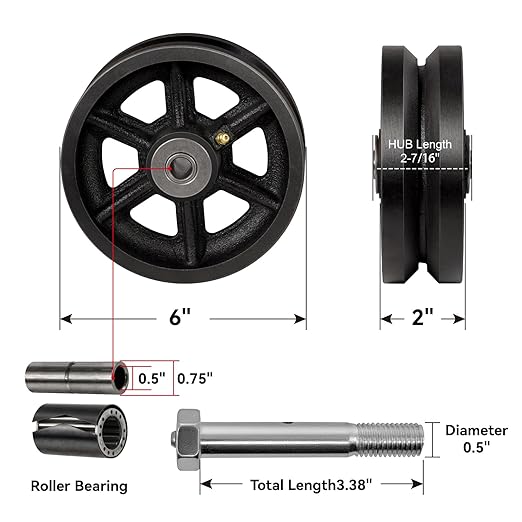 6" X 2" Sliding Gate Rollers, Cast Iron V Groove Wheel with Roller Bearing, Heavy Duty Metal Wheel-1000 lbs Capacity, Industrial Sliding Gate Wheels for Metal Gate, Black（10 Pack）
