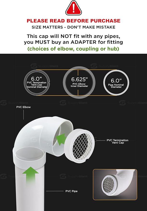 PVC Termination Cap Mesh Screen Vent Cover, Furnace & Roof Vent Cap, Stainless Steel Wire Round Exhaust Pipe Cover End 6" Inner & 6.62" Outer Diameter