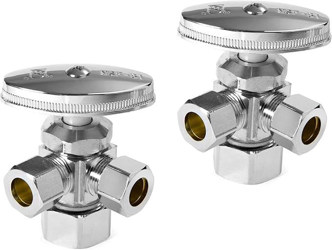(Pack of 2) EFIELD Dual Compression Outlet Angle Stop Valve, Multi-Turn, 1/2" NOM (5/8" ODx3/8"x 3/8") Chrome,(VALVE060-2PCS)