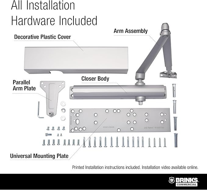 Heavy Duty All in ONE COMM Closer with MOUNTING Plate UL Listed, Aluminum (Aluminum)