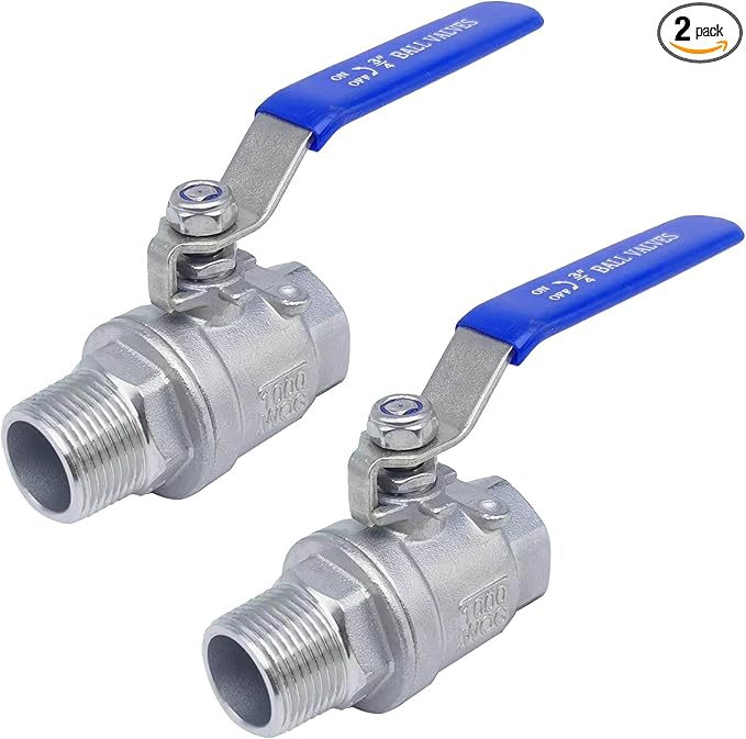 Full Port Ball Valve 3/4" NPT Heavy Duty Stainless Steel 304 Male x Female Thread For Water,Oil and Gas 1000WOG（pack of 2）