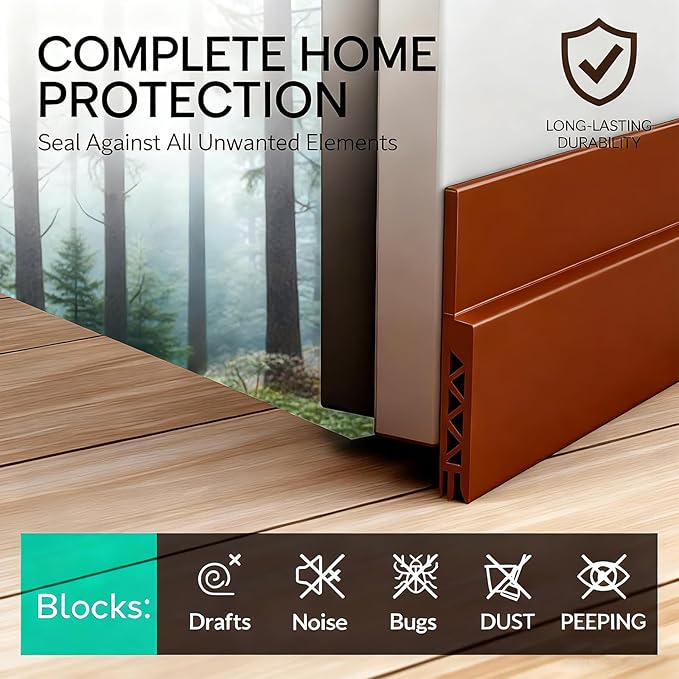 2 Pack Door Draft Stopper for Bottom of Door, 39" Silicone Weather Stripping Door Seal Strip, Self Adhesive Door Sweep Noise and Dust Blocker, Energy Saving Under Door Draft Blocker for Home & Garage