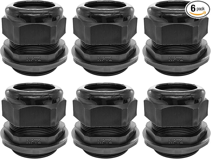 Cable Glands-PENGLIN 2” NPT Nylon Cable Connector,IP68 Waterproof Strain Relief Cord Adjustable Connector With Gaskets for Electrical Box (2 Inch (6-Pack))