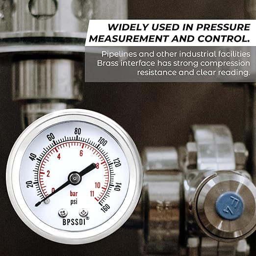 0-160 Psi Low Pressure Gauge, 2" Dial Size, 1/4 NPT Back Mount, Stainless Steel Case for Water Pressure Gauge Test for Water Pipe, HVAC(with Tape)