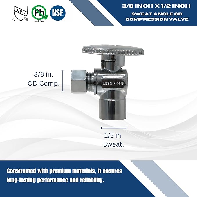 XFITTING 3/8 Inch OD Compression x 1/2 Sweat Angle Valve, 31-3-1=5XX, 5 Pieces