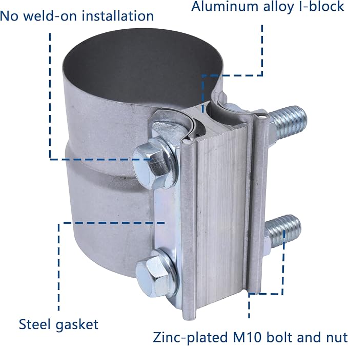 Exhaust Pipe Clamp 4.0 Inch Butt Joint Exhaust Clamp for 4" ID to 4" OD Pipe with Seal Band Clamp Sleeve 3 Inch Width Aluminized Steel Plate (2PCS)