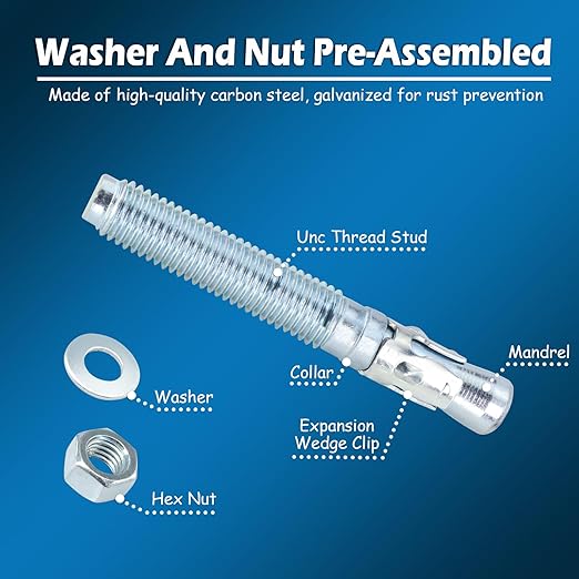 Wedge Anchor Bolts 3/4" x 5-1/2" Heavy Duty Expansion Screw for Concrete (16 Pcs)