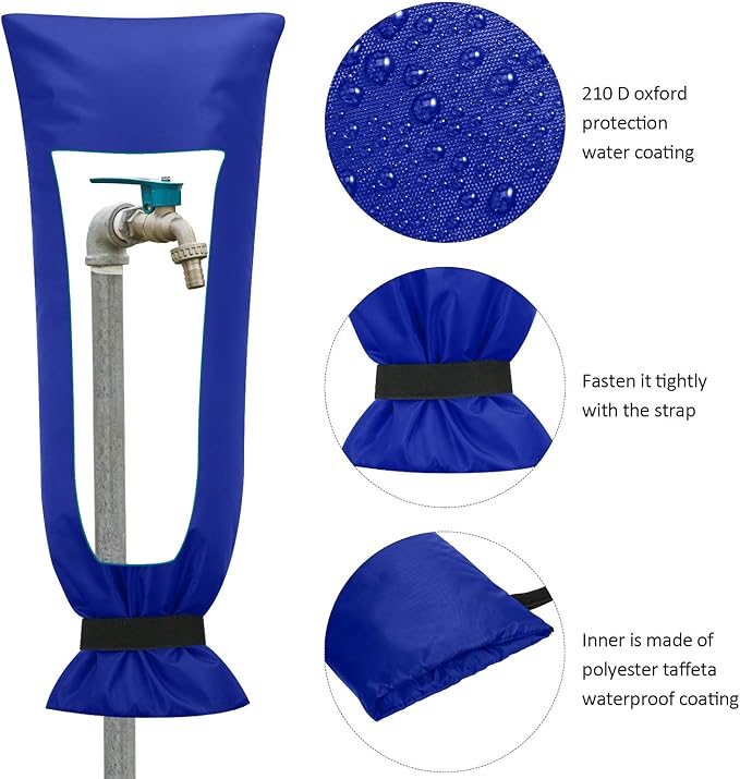 Frienda Outdoor Faucet Cover for Winter Freeze Protection 25'' x 10'' Winter Outside Large Backflow Preventer Insulation Spigot Hose Bib Cover for Garden Lawn Faucet Yard Hydrant(Blue,2 Pieces)