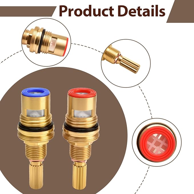 Faucet Ceramic Valve Cartridge Brass 1-001 and Brass 1-002 Replacement Quarter Turn 1/2" for Bathroom Kitchen Tap(Pair Hot & Cold)