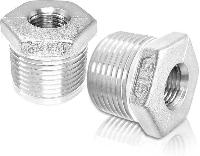 316 Stainless Steel Hex Bushing Reducer, 3/4" NPT Male to 1/4" NPT Female Pipe Fitting Adapter - Corrosion Resistant Connector for Plumbing, Hydraulic, Air, Oil & Gas Systems (3/4" to 1/4")