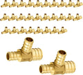 30-Pack PEX Fittings Niikappu 1"x3/4"x3/4" Pex Tee, Brass Crimp Pipe Fittings for PEX Pipes, ASTM F1807