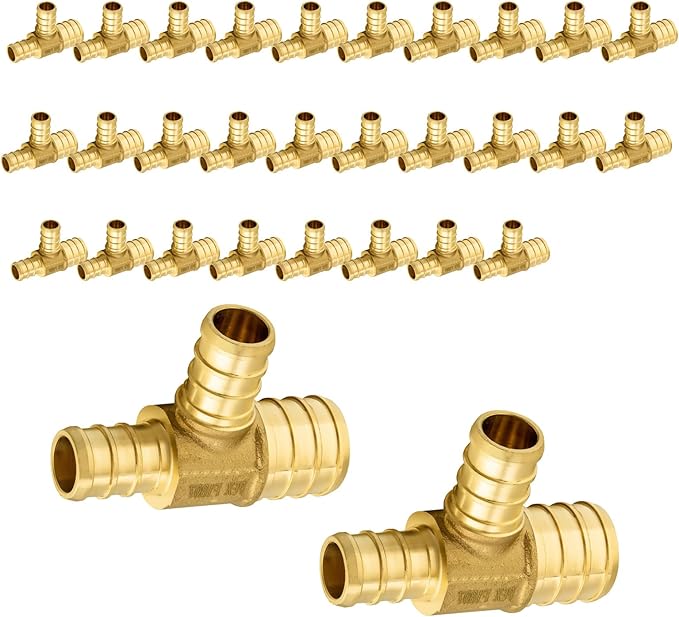 30-Pack PEX Fittings Niikappu 1"x3/4"x3/4" Pex Tee, Brass Crimp Pipe Fittings for PEX Pipes, ASTM F1807