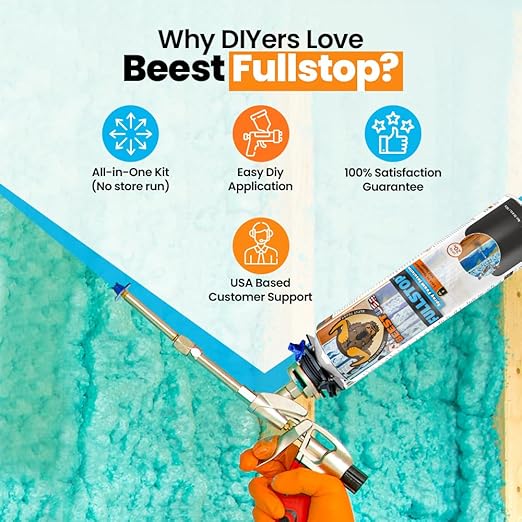BEEST FullStop Spray Foam Insulation for Wall & Attic (240 Board ft/sq.ft) Perfect Heat & Acoustic Proofing for Reduced Energy Bills - One Component Polyurethane Foam Insulation Can, 12 Pack (26.8 oz)