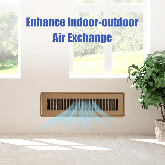 2x12 Floor Register, 2 Pack Floor Vent Covers, Adjustable Steel Air Supply Register Vent Covers Grill, Rust-Proof Vent Covers for Home Floor and Sideall, Brown