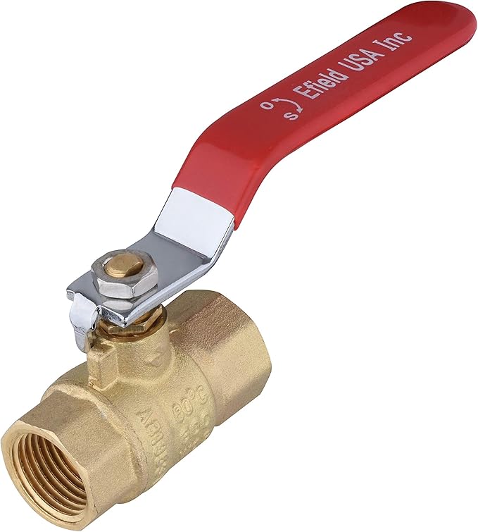 (Pack of 5) EFIELD 1/2 Inch 600 WOG FNPT Heavy Duty Full Port Brass Ball Valve FIP Threaded, Red Level,(VALVE034-5PCS)