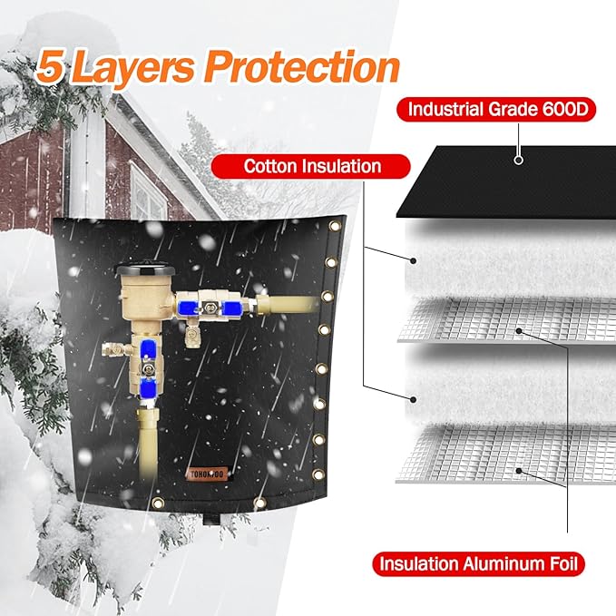 2-Way Opening Backflow Preventer Pipe Insulation Cover (5°F) - Irrigation Sprinkler Valve Cover - Water Well Pump Cover - Sturdy 5 Layers for Winter Freeze Protection (36" W x 36" H, Black