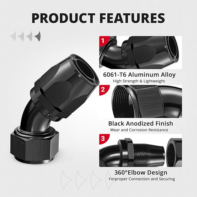 EVIL ENERGY 20AN Hose End Fitting 45 Degree Swivel for CPE Braided Hose Black 2PCS