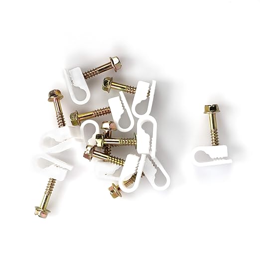 THE CIMPLE CO Ribbed Plastic Conical Anchors and White Cable Screw Clips - for Concrete, Stucco, Brick, Drywall, and Similar - Kit of 100 Screw Clips, and 100 Anchors