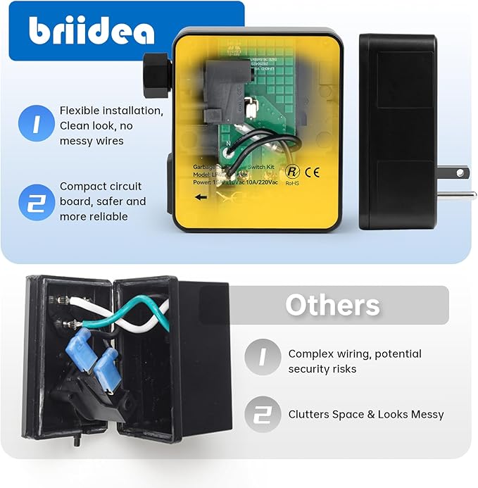 Garbage Disposal Air Switch Kit Sink Top Waste Disposal Stainless Steel Golden Brushed On/Off Air Button Food and Waste Disposals Part by Briidea, UL Listed