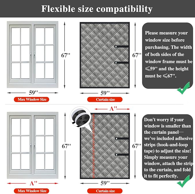 Gulrear 67"x59" Window Insulation Kit for Winter,3Layer Thermal Window Insulation Cover for Winterizing to Block Cold Drafts and Insulates,Features Velcro for Adjustable Fit for RV,Indoor Window