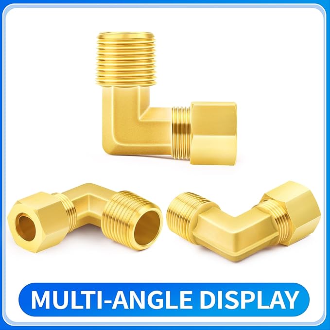 ChillWaves Brass Compression Tube Fitting, 1/8" OD x 1/8" NPT Male 90 Degree Elbow Compression Union Connector(10-PACK)