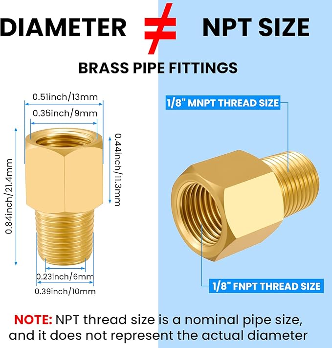 SDTC Tech 2-Pack Brass Pipe Fitting 1/8" NPT Male Thread to 1/8" NPT Female Thread Reducer Adapter