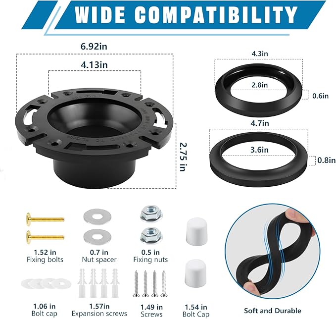 RV Toilet Seal and Socket Floor Flange Kit, 385345892 Flange and 34120 Waste Ball Seal, Toilet Flange Repair Kit fit for Thetfords Aqua Magic Style Plus, Style Lite, Style II & Residence RV Toilets