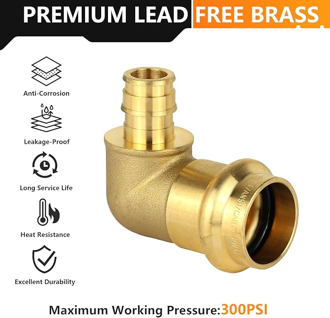 20-Pack HeSun Copper Press Fitting Elbow, 3/4" PRESS X 1/2" PEX-A F1960 Expansion Elbow, LF Brass