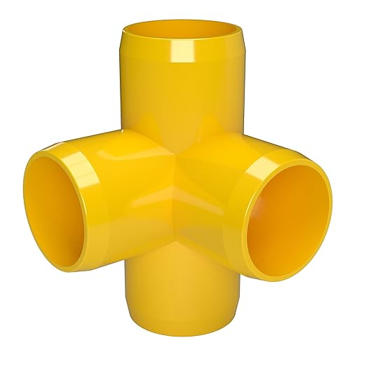 FORMUFIT 1” 4-Way Tee Furniture Grade PVC Fitting in Yellow, Made in USA, UV-Resistant, Impact-Proof, 1.315” Actual Socket Diameter (Pack of 4) - F0014WT-YE-4