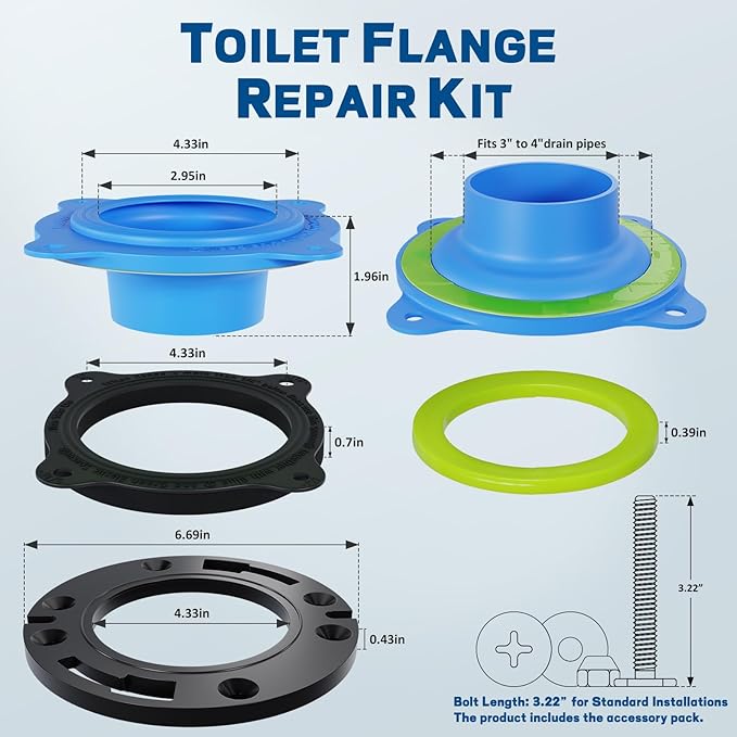 NEEXAN Toilet Flange Repair Kit – Toilet Wax Ring Replacement Kit with Elastic Wax Ring, Rubber Toilet Gasket Seal Kit with Nuts, Washers & Bolt Caps