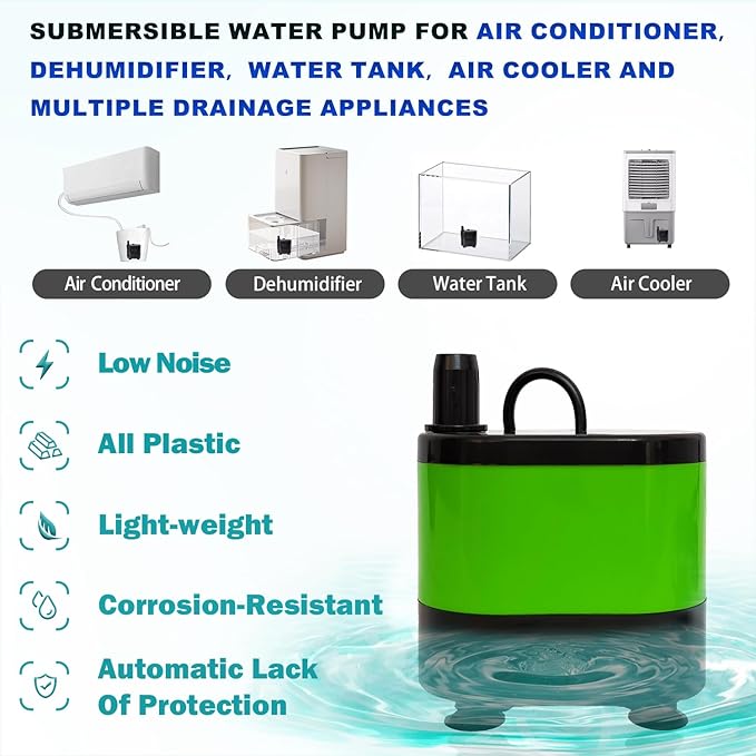 Small Pump With Level Sensor,5 FT Drain Lift,110V Automatic Submersible Water Pump Mini HAVC Condensate Pump For Dehumidifier,Air Conditioner, Ice Maker, Furnace,Air Cooler,PM02Green